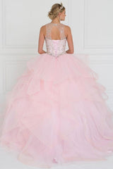 Tulle Cut-Out Back Ball Gown Dress with Bolero.