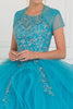 Image of Tulle Embroidered Ball Gown Dress with Bolero.