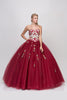 Image of New ball gown with floral print design, corset back, strapless sweetheart neckline. Comes with a bolero jacket.