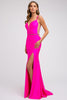 Image of V Neckline Fitted Prom Evening Dress. Plunging Deep V Neckline, Sheer Mesh Inserts on Sides, Beads belt at waist, Double Straps, Open & Criss- cross back