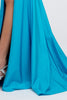 Image of V Neckline Fitted Prom Evening Dress. Plunging Deep V Neckline, Sheer Mesh Inserts on Sides, Beads belt at waist, Double Straps, Open & Criss- cross back