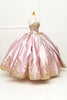 Image of Metallic Gold Embroidery Sweetheart Ball Gown quinceanera dress