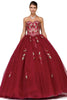 Image of New ball gown with floral print design, corset back, strapless sweetheart neckline. Comes with a bolero jacket.