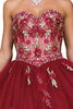 Image of New ball gown with floral print design, corset back, strapless sweetheart neckline. Comes with a bolero jacket.